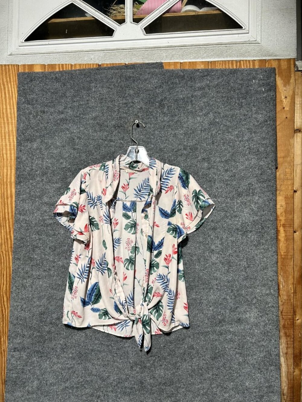 Sienna Sky Blouse Womens Large Multicolor Tropical Floral Tie Front Cropped Top